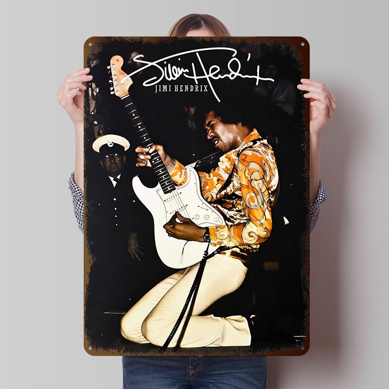 Jimi Hendrix Performing Live With Guitar Tinplate Posters Customizable Wall Art Retro Vintage Metal Signs for Home Room Garden 20X30CM