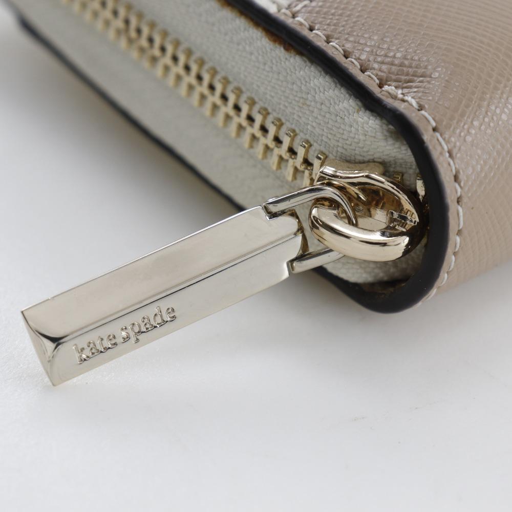 Kate Spade Reißverschluss-Geldbörse PWR00281 Spencer Bicolor Weiß / beiges Leder Damen Gebraucht