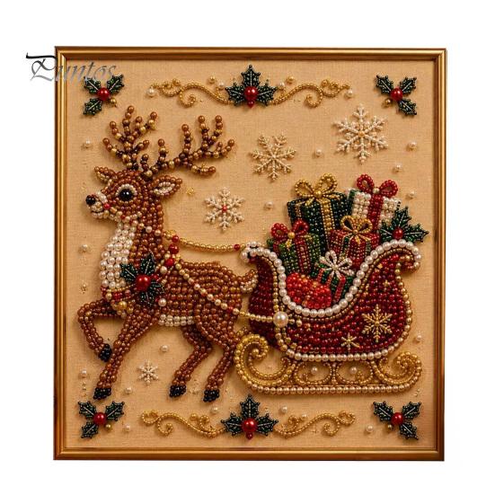 Artistic Faux Pearl Bead Mosaic Christmas Art Kit, 20x20cm Xmas Painting DIY Decorative Gemstone Wall Sparkling 3D Diamond Craft Kit for Adults,