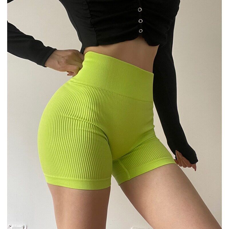 

Three-Quarter Yoga Pants Ribbed Elastic High-Waisted Seamless Fitness Shorts for Women Summer Butt-Lifting Tight Sports Pants Breathable Fluorescent yellow M