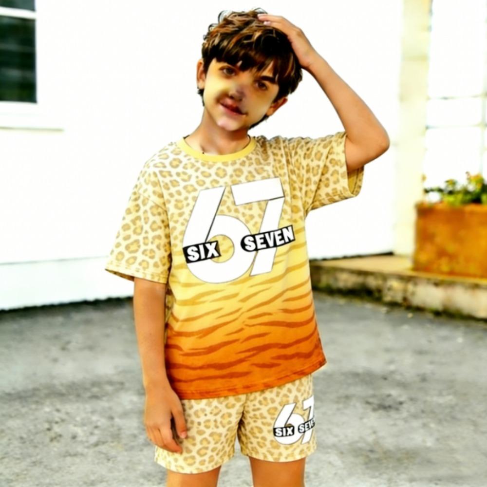 Modische Herrenkleidung Gradient Leopard 67 Bedrucktes Herren-T-Shirt und Shorts 2-teiliges Set Sommer Freizeit Outfit für Herren und Damen Oberteil