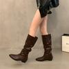 Suding Home Coarse Heel Pointed Pile Boots Long Boots Women's Shoes 2025 New Spring, Autumn and Winter Medium Tube Skinny Knight Boots