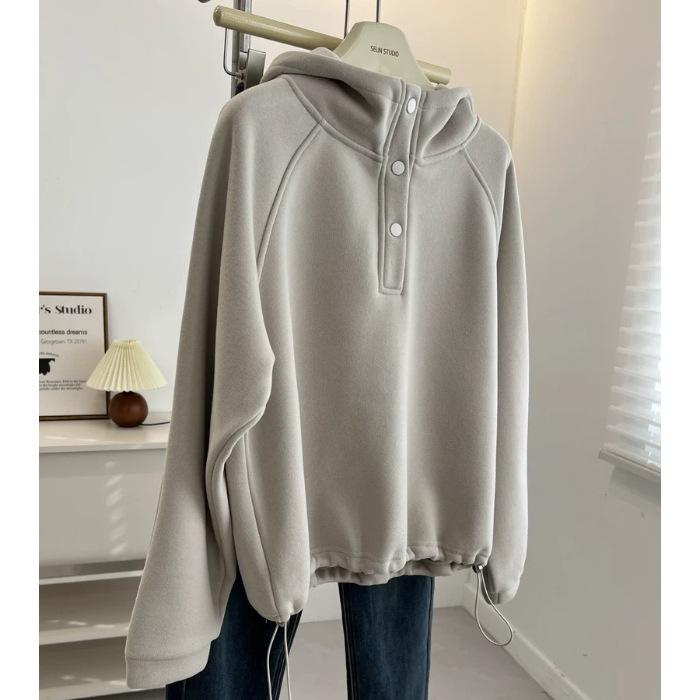

DeRong AoLiRong Plus Size Hooded Fleece-Lined Sweatshirt for Women - Autumn/Winter Casual Style 2XL бежевый