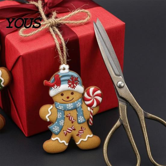 Holiday Scene Layout Accessories Gingerbread Man Wooden Pendant for Christmas Tree Decoration, Rustic Xmas Hanging Traditional Crafts Ornaments