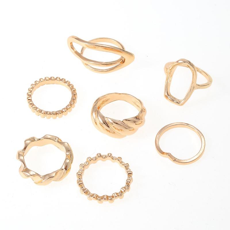 Design Sense Irregular Metal Glossy Ring Set Personality Versatile Style Ring Jewelry Women