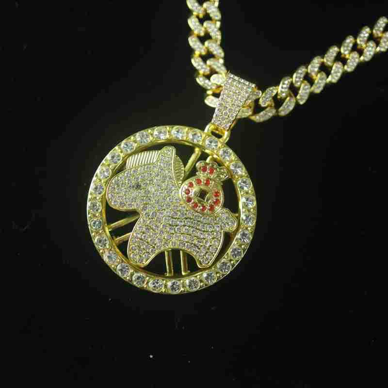 Gold Horse Pendant Necklace with Red Diamond Accents, Zinc Alloy, 45mm/62mm