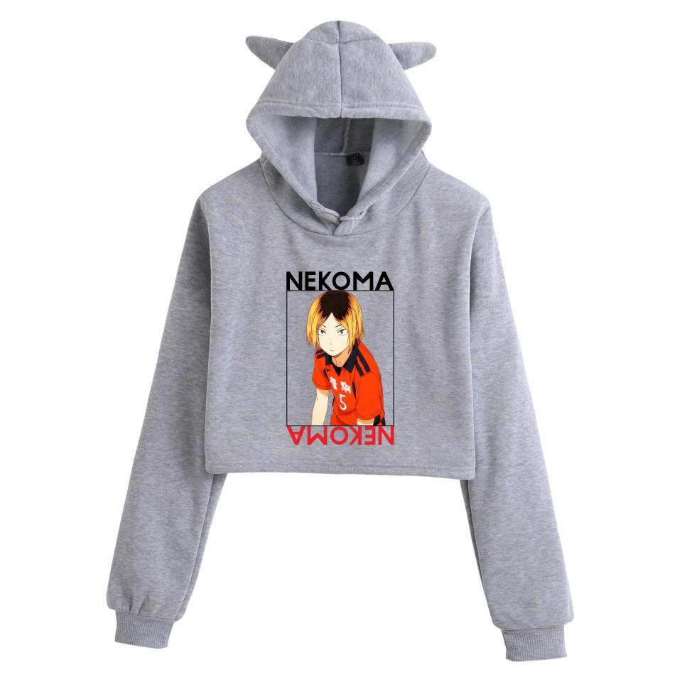 Haikyuu Anime Cat Ears Cropped Hoodie - Women's Autumn/Winter Fashion Sweatshirt