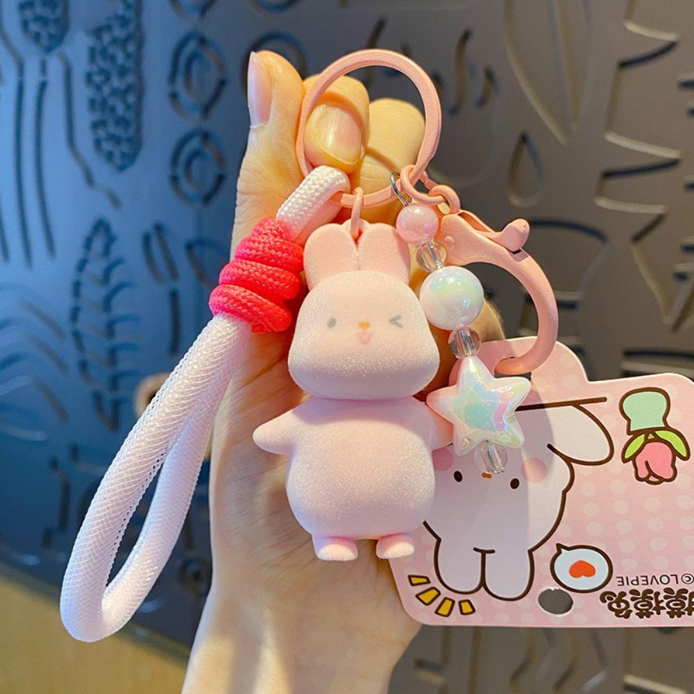 Creative Bunny Key Chain Cute Backpack Pendants Soft Flocking Animal Keyring  School Bag