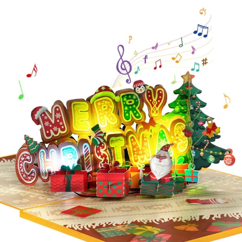 Musical 3D Christmas Greetings Card Beautiful Holiday 3D Popup Christmas Card with Music for Home or Office Decors