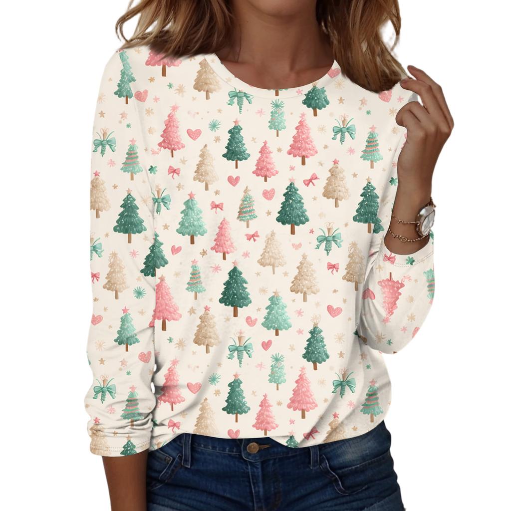 Women's Fashion Casual H Printed V-Neck Long Sleeve Decorative Button T-Shirt Tops