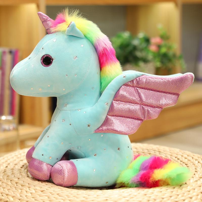 Rainbow Angel Unicorn Plush Toy - Four-Color Cartoon Animal 