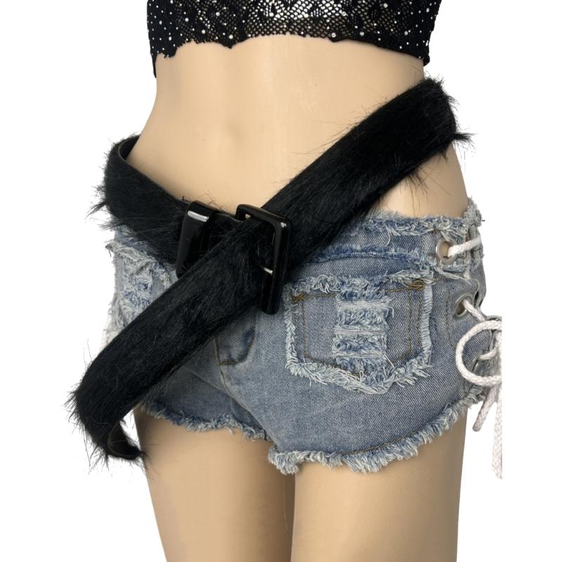Stylish Waist Belt with Plush Furry Accent for Women Girls Adjustable Length Waistband Fashionable Waist Accessory