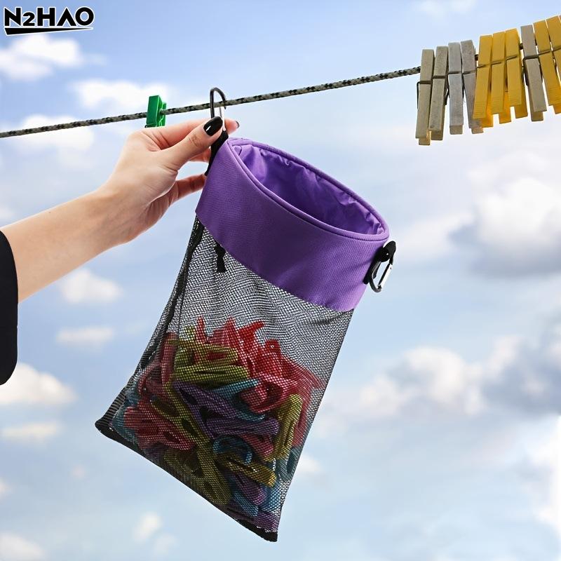 1pc Clothespin Storage Bag Hanging Grid Clothespin Storage Bag Outdoor Drawstring Clothespin Organization Bag Household Supplies