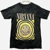 Nirvana Smiley Face Graphic T Shirt Mens Medium Black Acid Wash Band Grunge Tee