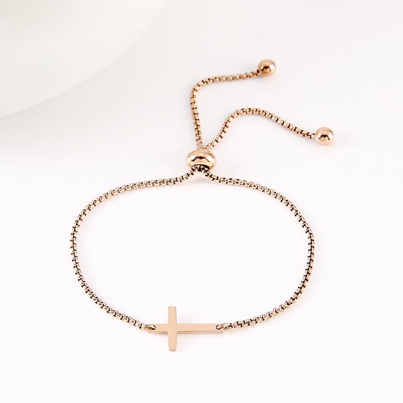 Pearl Chain Cross Stainless Steel Bracelet - European & American Style, Simple Lucky Cross Design.