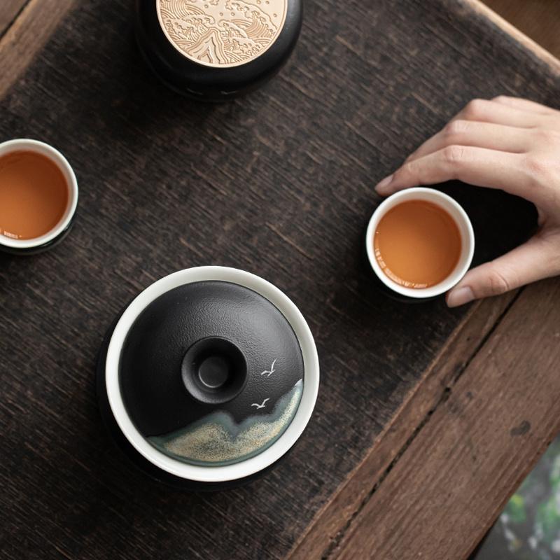 170ml Ceramic Lid Bowl Hand Painted Tea Offering Bowl Japanese Style Tea Bowl