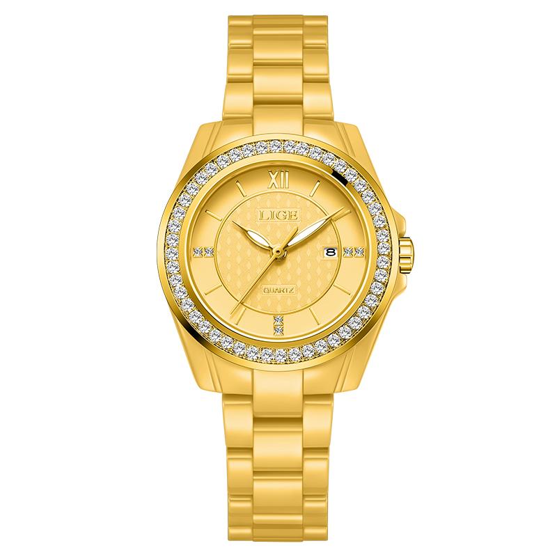 LIGE Luxus Damen Uhr Wasserdicht Mode Quarz Damen Armbanduhr Datum Rosa Vollkeramik Damen Uhren Relojs+GESCHENKKARTE