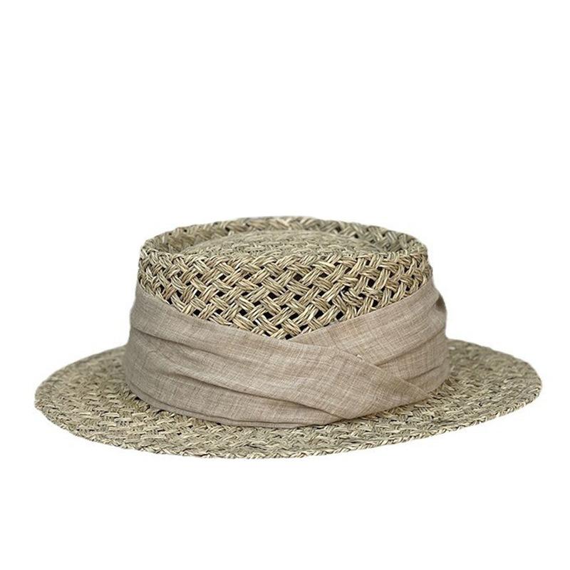 French Vacation Straw Hat Women's Salty Straw Woven Concave Top Top Hat Summer Sun Protection Visor Retro Versatile Casual Beach Hat