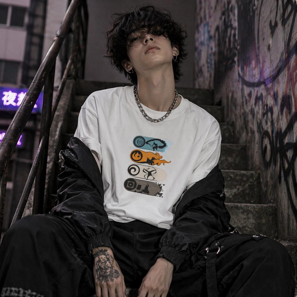 Avatar Elements TShirt Anime Streetwear Graphic Tee Water Fire Air Earh Japanese 3XL