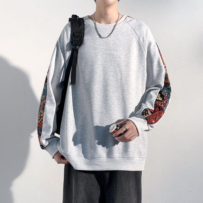 Men’s Chinese Style Embroidery Long Sleeve Round Neck Hoodie - Spring/Autumn/Winter 2025 Heavyweight Loose T-shirt