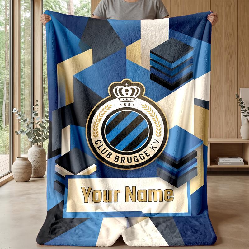 Custom Text Flannel Throw Blanket, Lightweight Cozy Bed Sofa BlanketClub Brugge FC