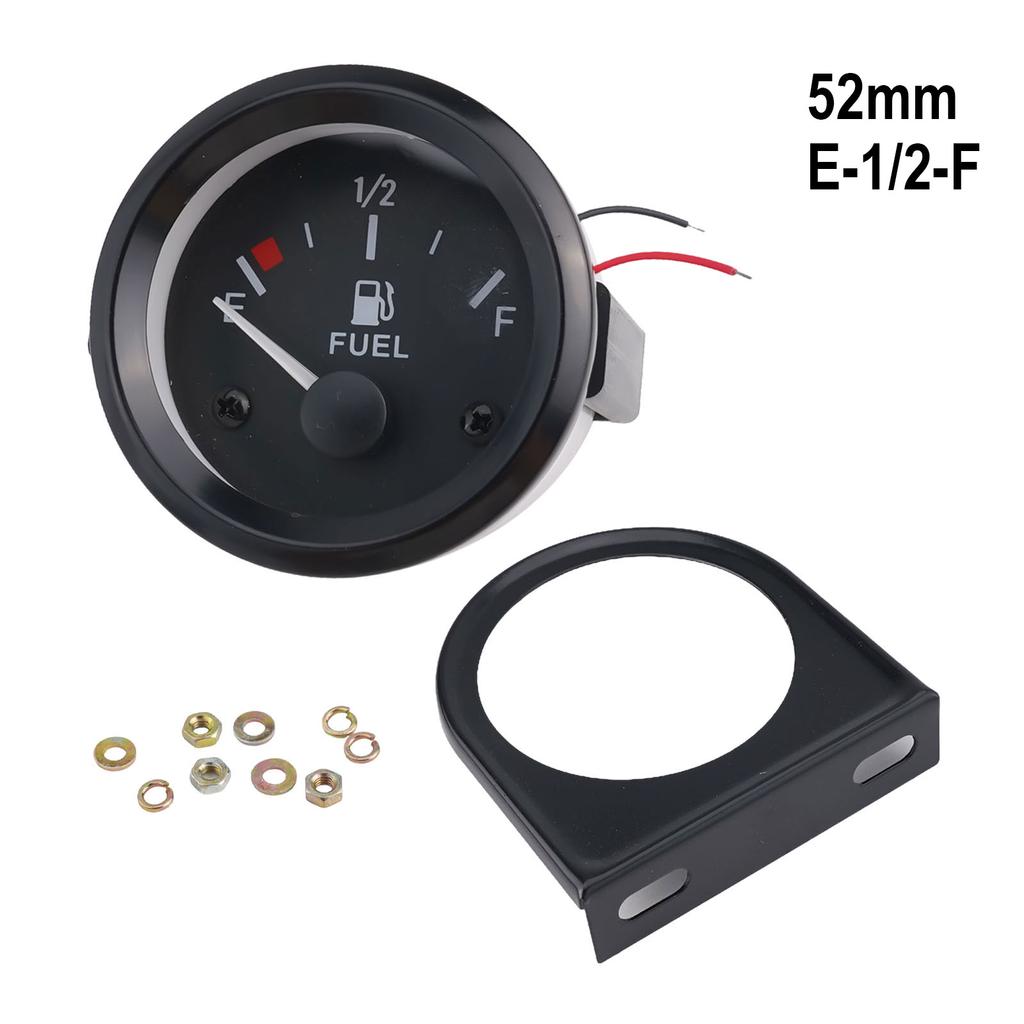 12V 52mm Car Fuel Level Gauge Fuel Level Gauge Meter 240-33 Ohm E-/2-F White LED Light Black Rim Automotive Gauges