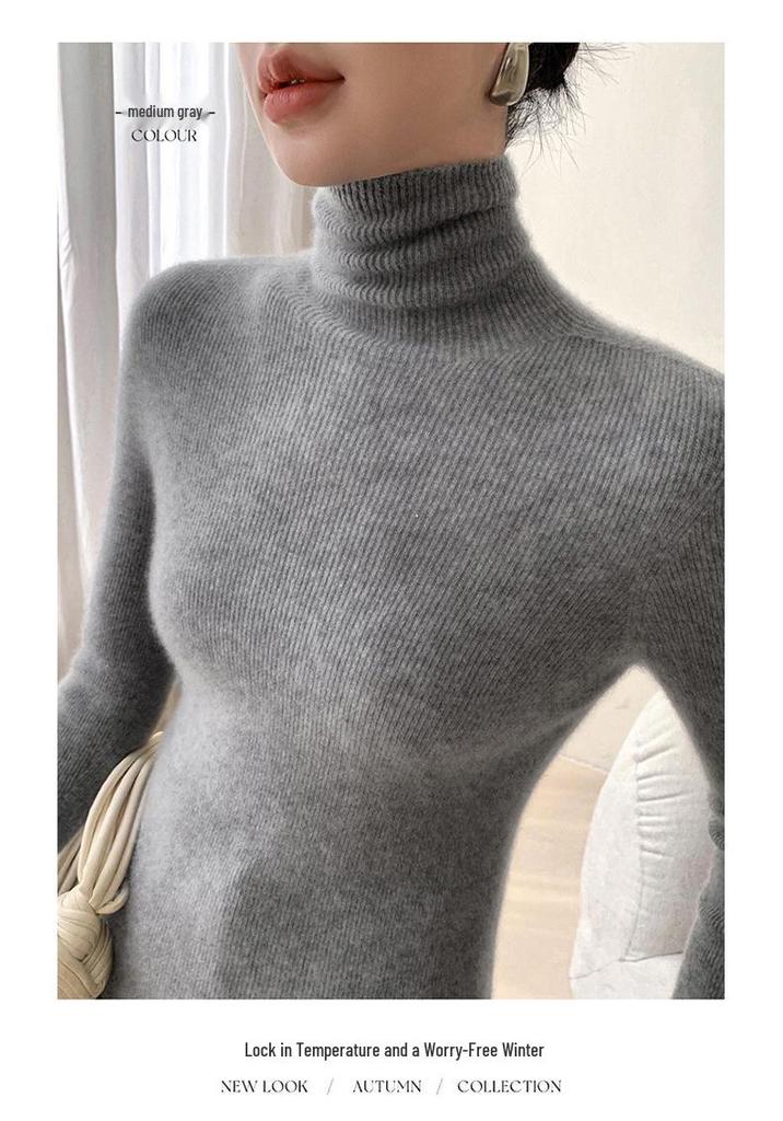 Women's Slim Fit High Neck Seamless Wool Sweater