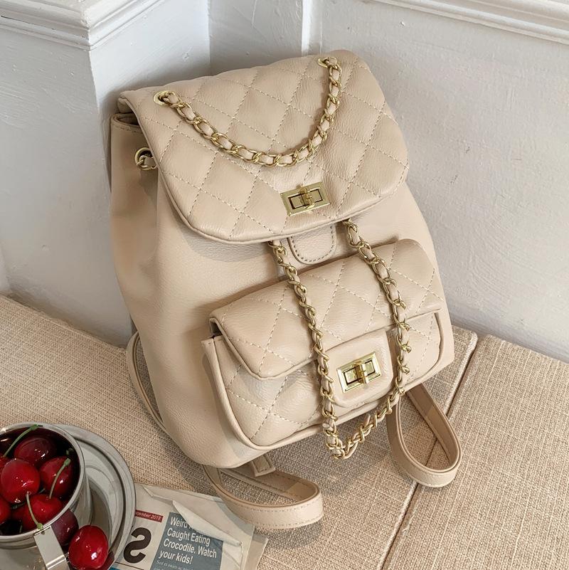 School bag female spring college student backpack large capacity bag 2025 new trendy diamond chain lightweight travel backpack