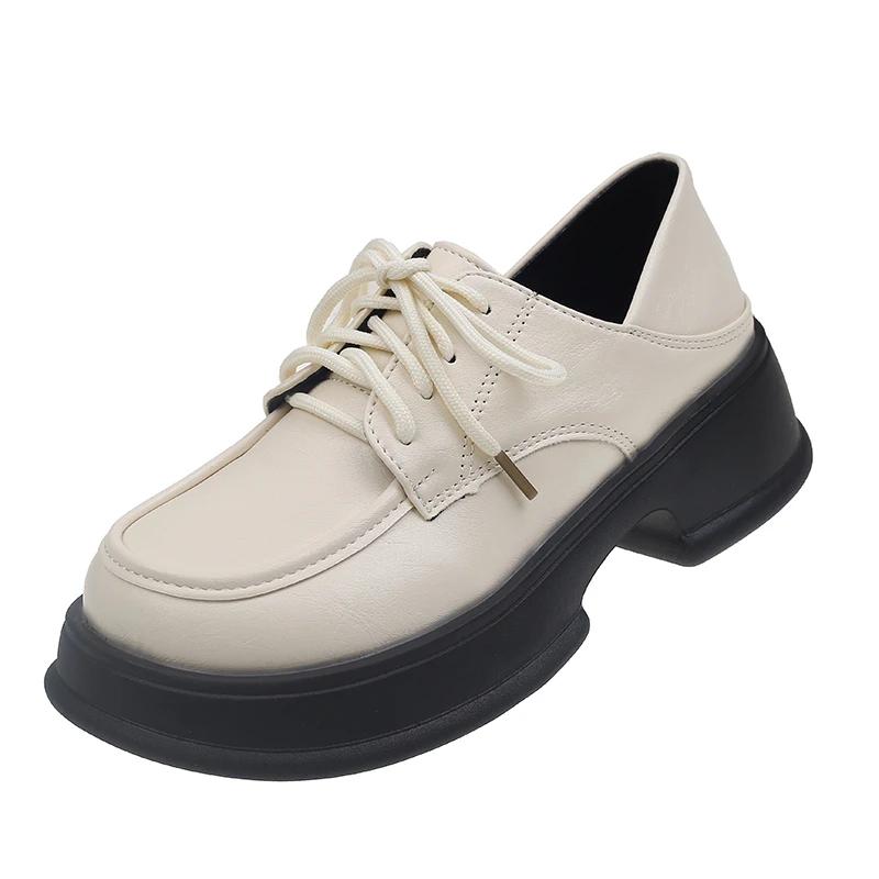 

Women s Flats Autumn Platform Single Shoes Fashion Lace Up Shallow Chunky Heel Mary Jane Shoes for Women Student Dress Pumps 35 бежевый