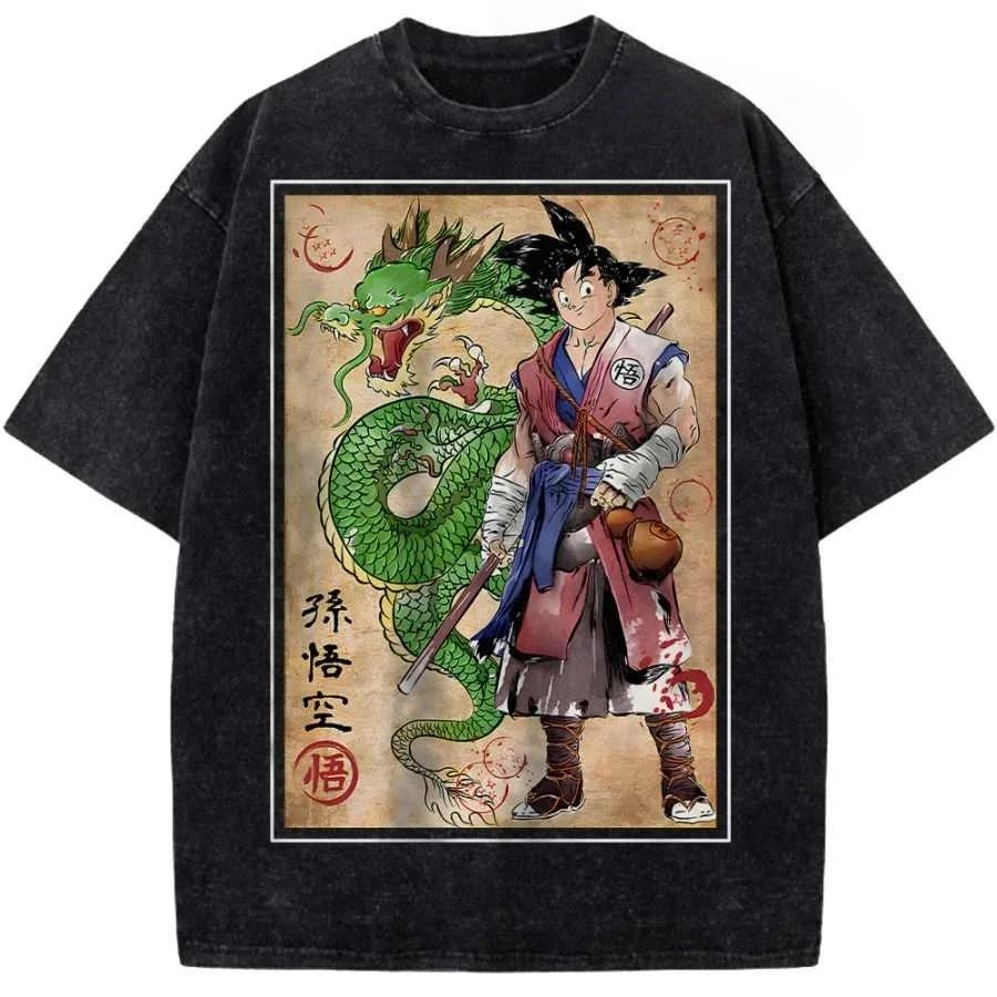 

Hot Sale Anime Goku Shenron Ukiyo-e Graphic Print T-Shirt Men Women Streetwear Harajuku Fashion Vintage Washed Cotton Summer New Tee Oversize Top L