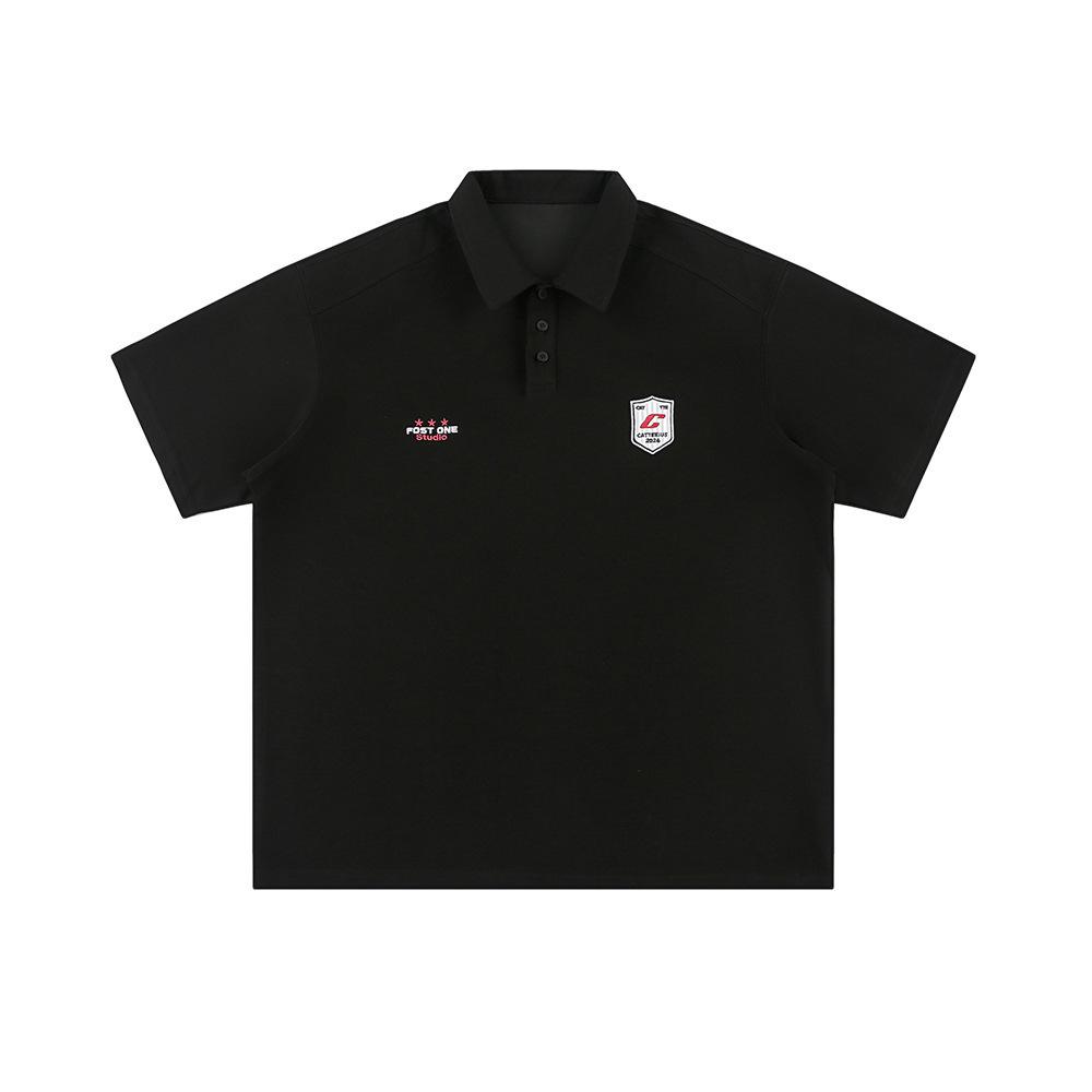 New Men's American Retro Solid Color Pullover POLO Shirt Men Heavy 220g Loose Short-sleeved T-shirt
