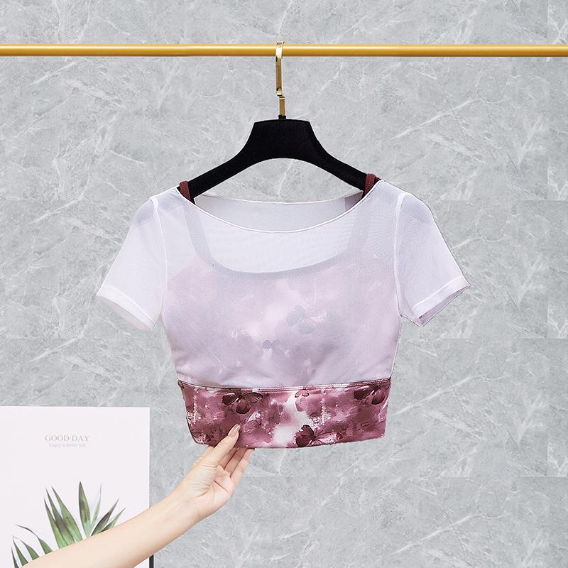 Spring/Summer Retro Chinese Style Mesh Layered Yoga Tank Top for Women