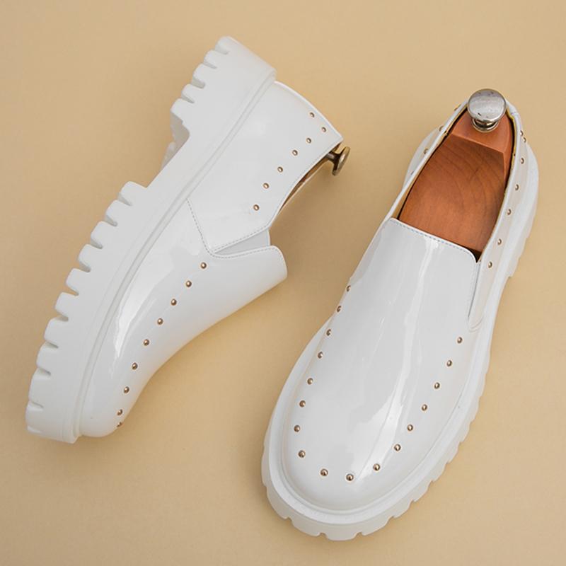 Fashion Luxury Designer New Men's White Rock Punk Rivet Dress Height Increasing Performance Shoes Wedding Prom Homecoming Party Loafers
