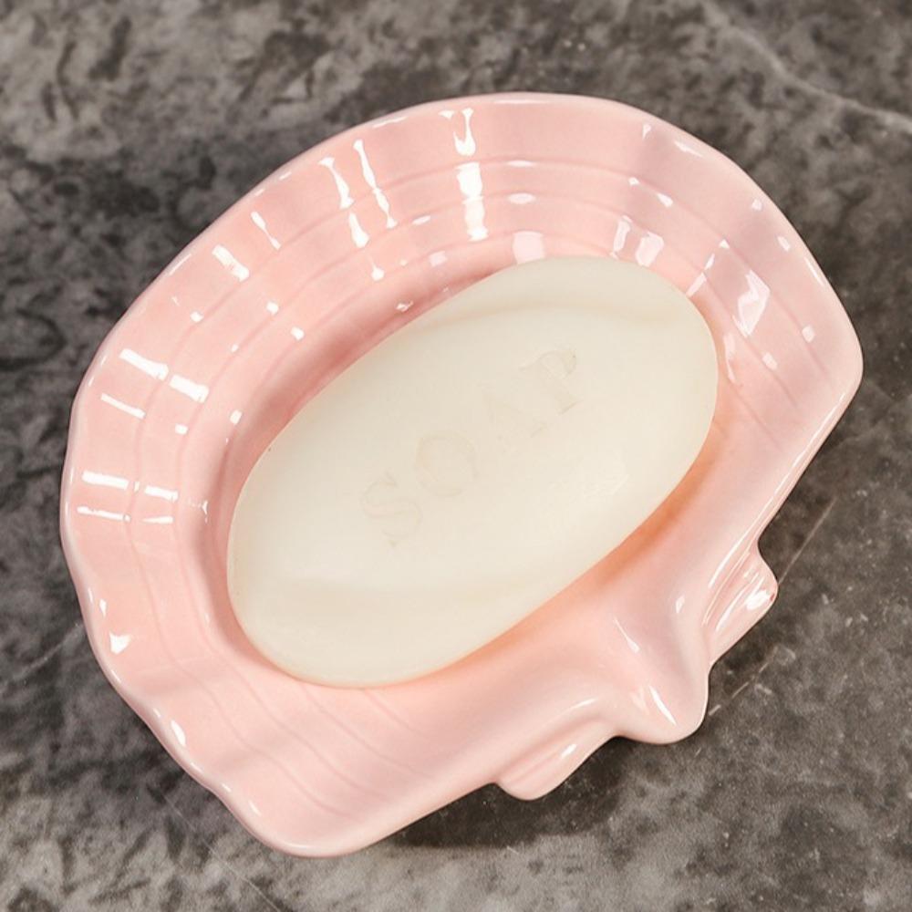 Self Draining Shell Conch Soap Box Ceramic Soap Drying Rack Practical Drain Rack Shower