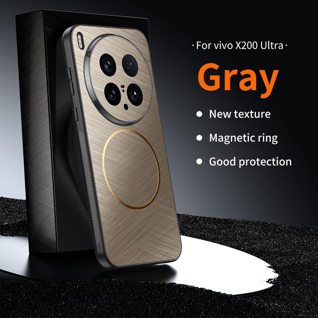 For Vivo X200 Pro Ultra Case Golden Magsafe Magnetic Circle Silk Thread Pattern Full Camera Lens Protection Leather Case Cover