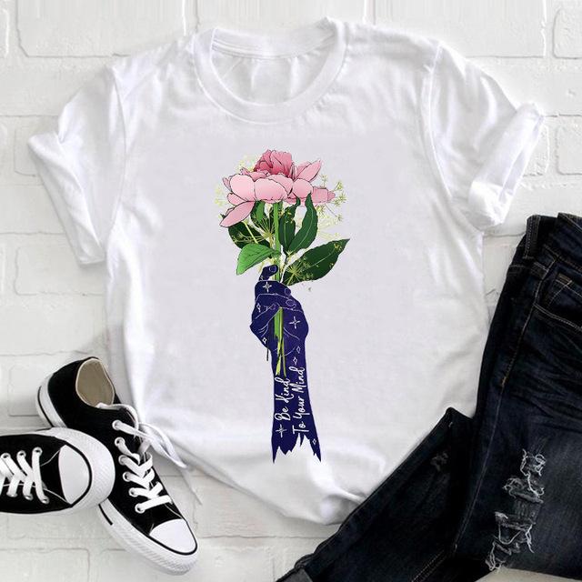 Casual Flowers Forest Graphic Women's T-Shirt Summer Blouse Loose 90S Short Sleeve O-Neck Tees Ladies White Tops Female Clothing