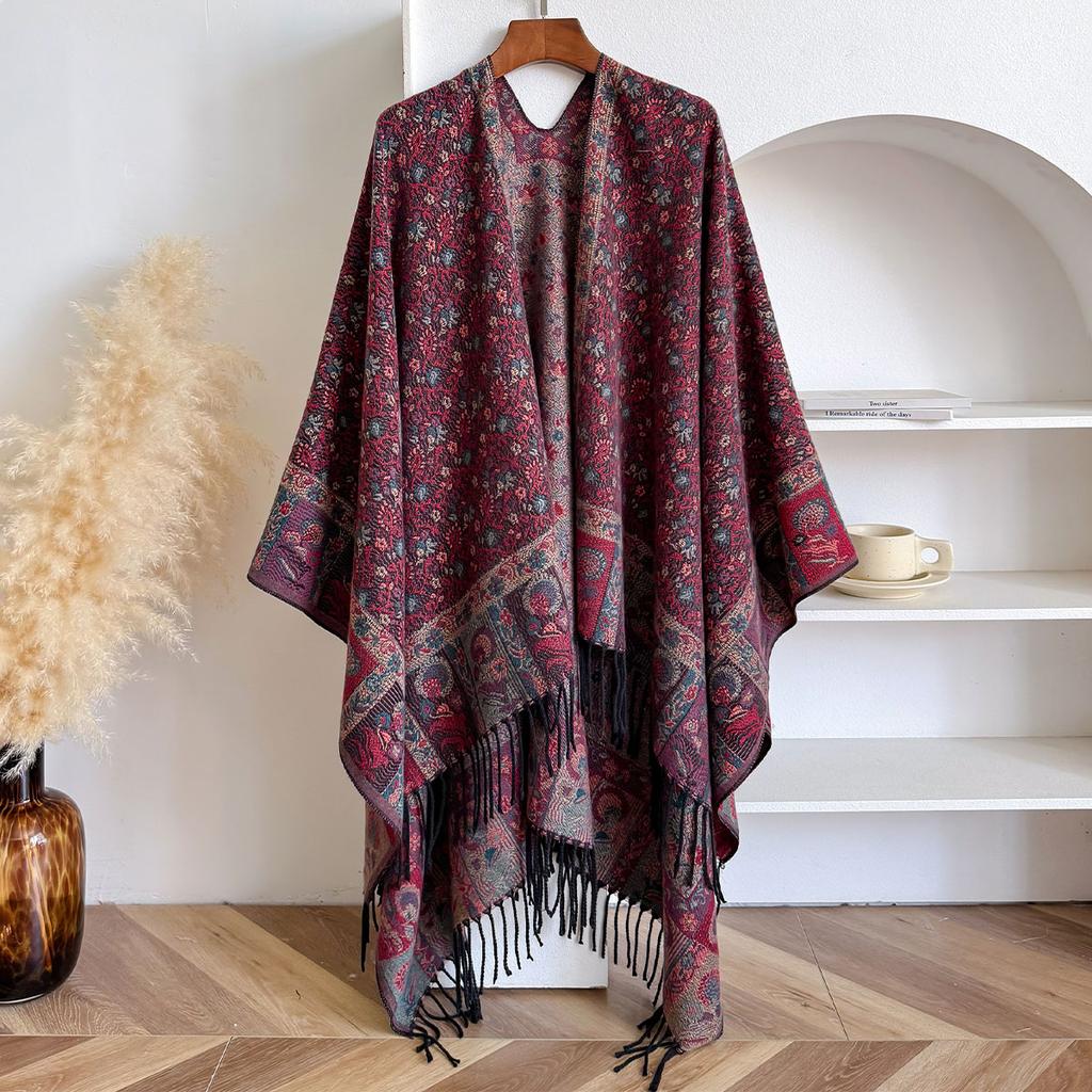 Winter Women Poncho Warm National Style Large Shawl Paisley Print Thickening Blanket Luxury Scarf Female Cloak Pashmina