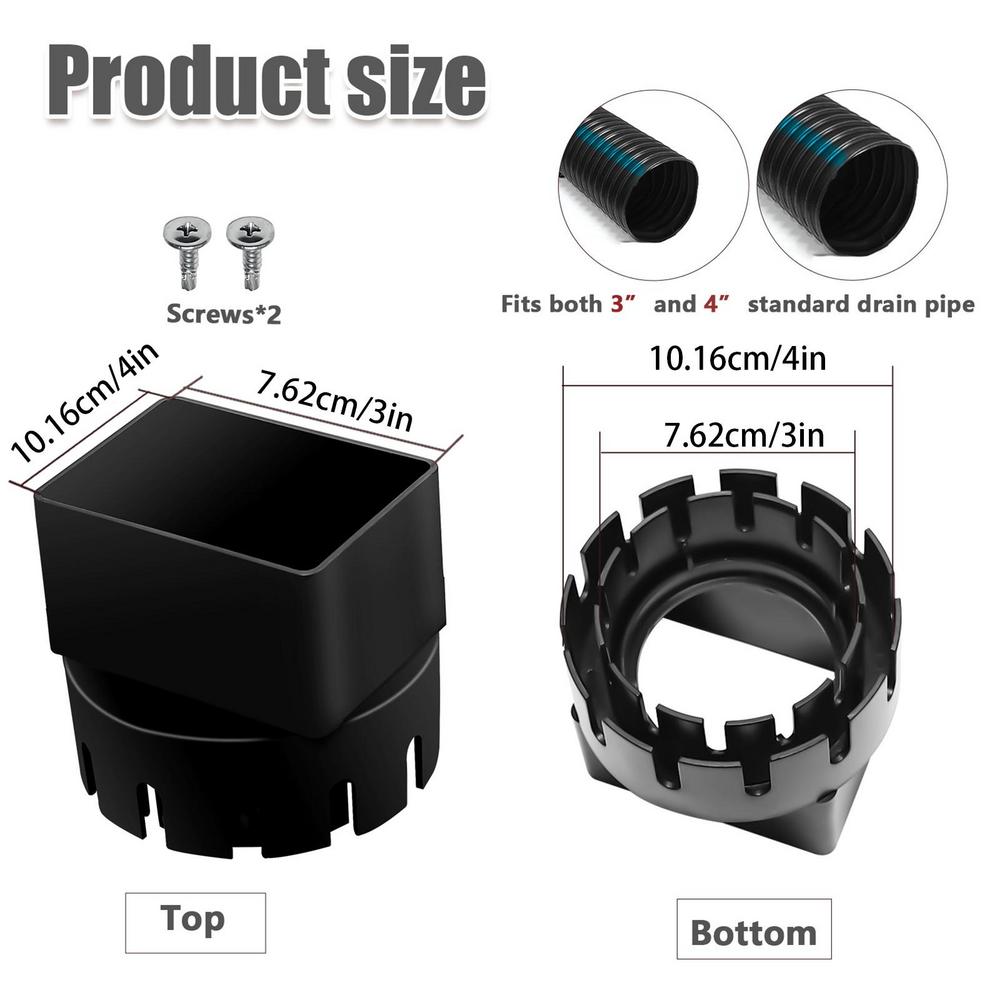 Rain Gutter Downspout Adapter Round To Square Gutter Drain Adapter For Drain Pipes Tile Or Corrugated Landscape Pipe