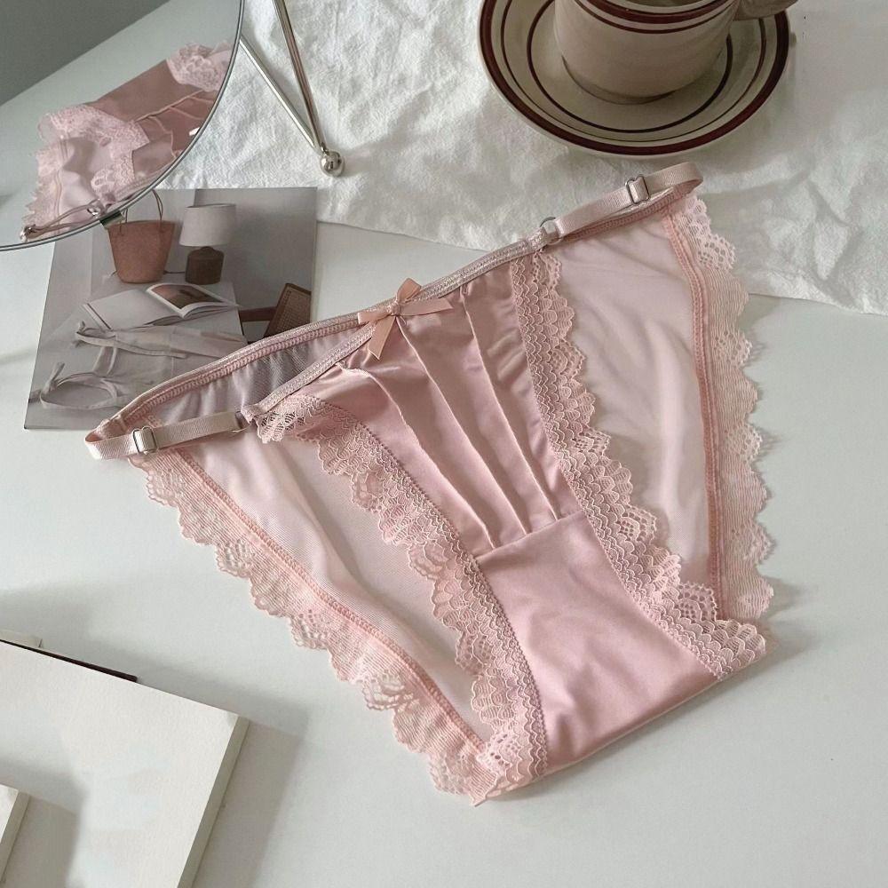 Low Waist Underwear for Women Bow Mesh Briefs Sweet Lace Thin Underwear Female