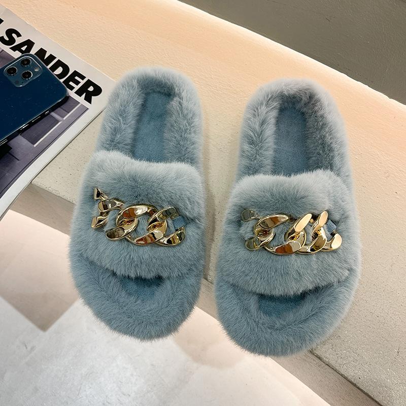 Internet celebrity fairy fluffy slippers female outer wear thick bottom heightening non-slip autumn and winter ins home chain plush slippers