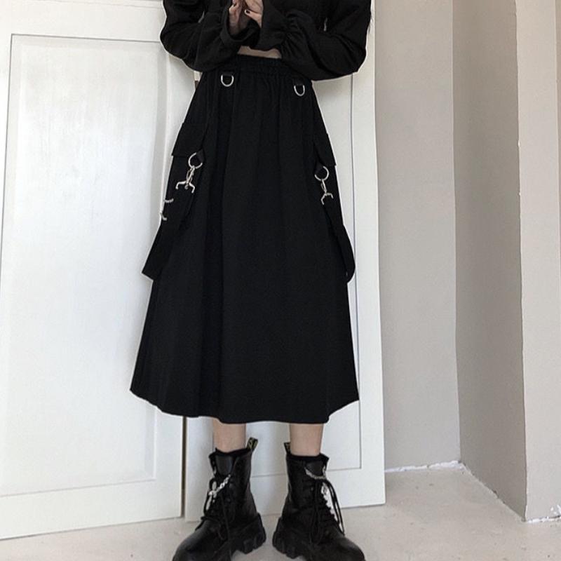 Niche Japanese Style Strappy Utility A-Line Maxi Skirt for Women - Summer Petite Cool Girl Design