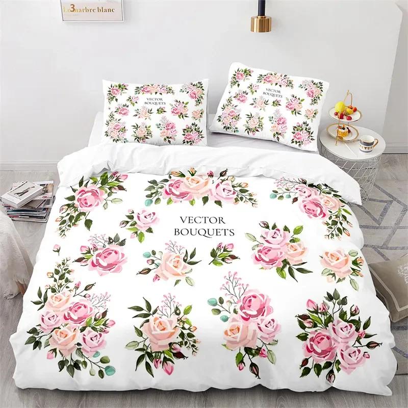 Rose Floral Duvet Cover Romantic Bedding Set Microfiber King Quilt Cover For Girl Adult Teen Wedding Valentine's Day Room Decor