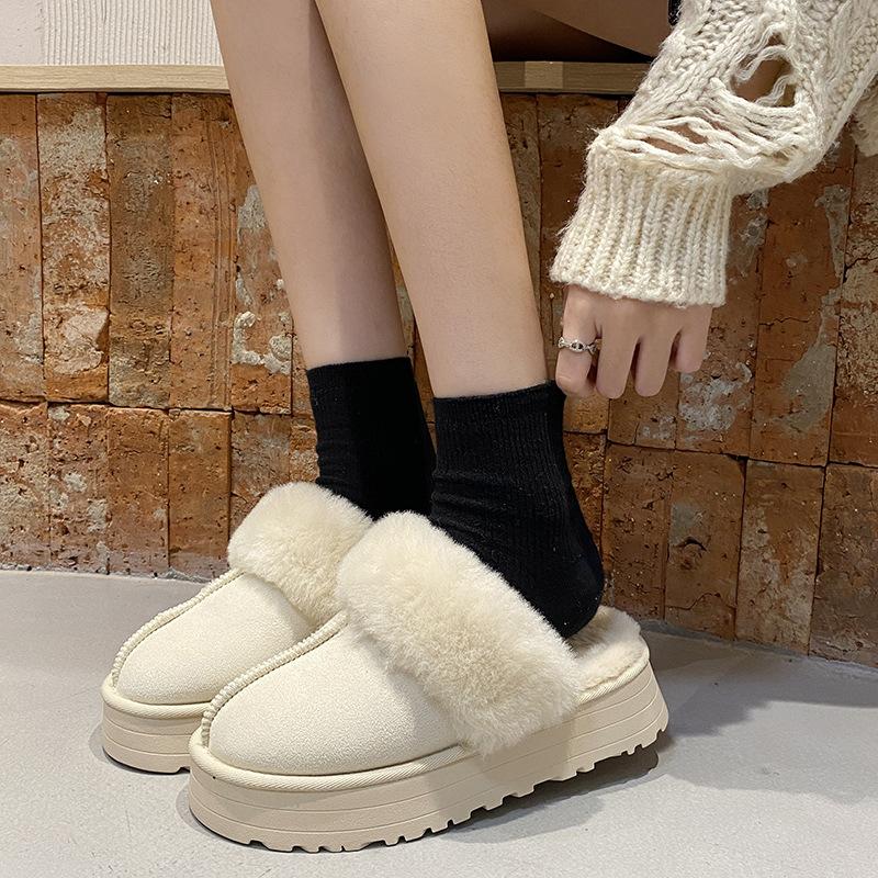 

Женские зимние сапоги на толстой подошве с одним педальным управлением, новые утолщенные и бархатные с сумкой на голове, ношение пушистых тапочек на платформе 42