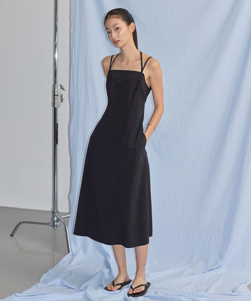 CITYBREEZE New Nylon Ribbon Strap Long Dress_Black