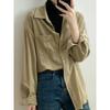 Vintage Langarm Cordhemd Herbst Und Winter Frauen Kleidung Mode Drehen Unten Kragen Bluse Casual Tasche Mantel Tops 30247