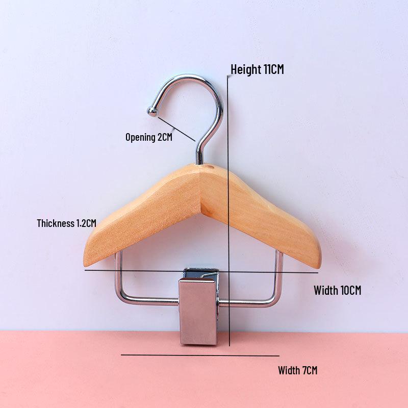 Wooden Children's Clothes Hangers with Pant Clips - Solid Wood Mini Display Rack