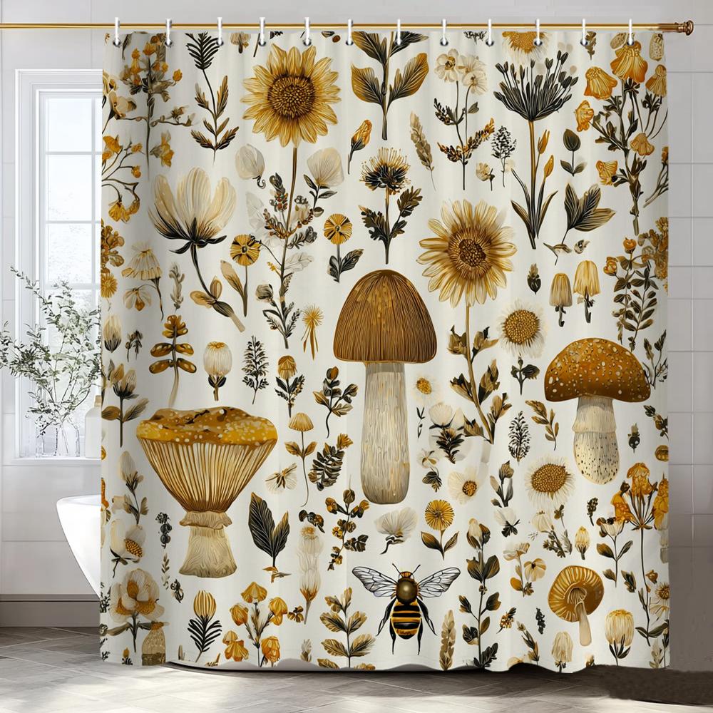 Modern Cartoon Fairy Tale Mushroom Pattern Shower Curtain,Polyester Fabric Washable Bathroom Curtains,Home Decoration With Hooks