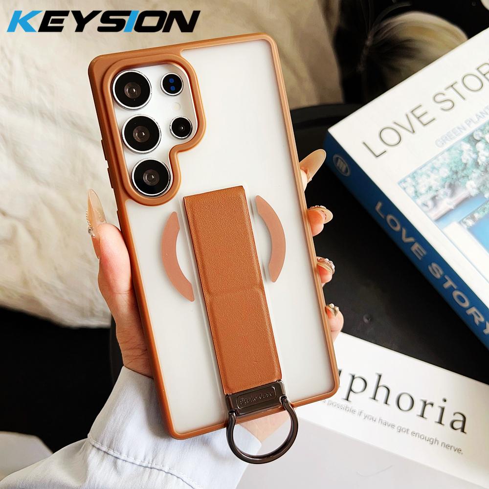 KEYSION Magnetic Phone Case for Samsung Galaxy S23 S24 25 Ultra Translucent Matte Silicone+PC Upright Kickstand Shockproof Back Cover
