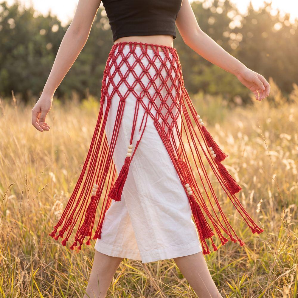 Paski z plecionej siatki z frędzlami Retro plecione paski w talii z frędzlami Vintage paski w stylu bohema Dekoracyjne do dżinsów