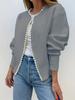 2024 European & American Casual Pearl Round Neck Long Sleeve Black Cardigan Coat
